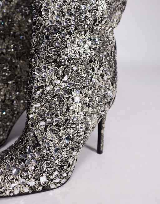 Azalea Wang Brieley embellished knee high boots in silver, 4 of 4
