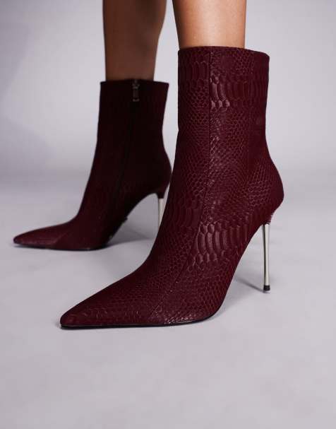 Azalea Wang Calean stiletto heel ankle boots in burgundy - view 1