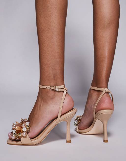 Azalea Wang Candela embellished high heeled sandals in beige