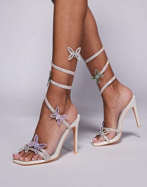 Azalea Wang - Carya - Sandalen met spiraalbandje, hoge hak en vlindertjes in wit - view 1