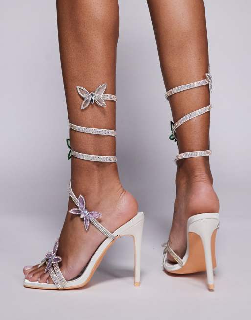 Azalea Wang - Carya - Sandali con tacco alto bianchi a spirale con farfalle, 2 di 4