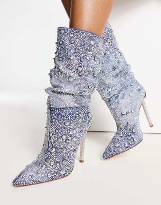 Azalea Wang Challenger embellished denim boots-Blue