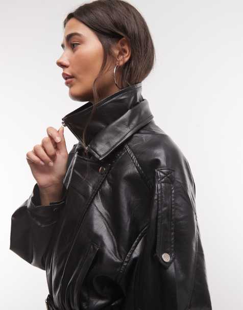 Azalea Wang - Chaqueta biker cropped en PU negra - view 1