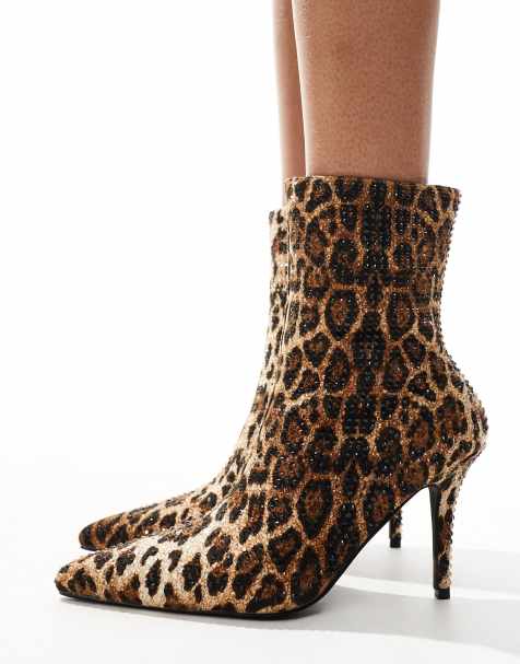 Azalea Wang Chaundra heeled ankle boots in embellished leopard - view 1