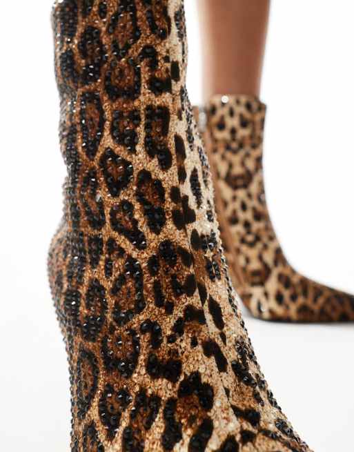 Azalea Wang Chaundra heeled ankle boots in embellished leopard ASOS