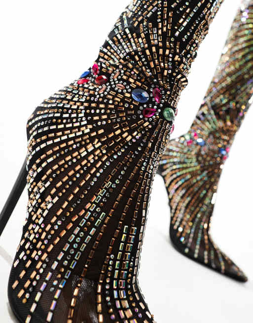 Azalea Wang - Chevell - Stivali cuissard a calza in rete neri con decorazioni, 2 di 4
