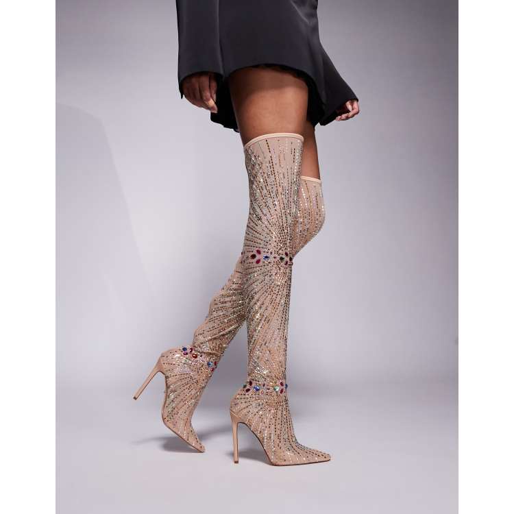 スキーワェア Azalea Wang Chevelle mesh sock embellished over the knee