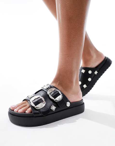 Azalea Wang Chivonne western hardware sandal in black - view 1