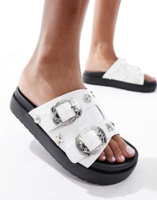 Shop Azalea Wang Chivonne Western Hardware Sandal In White