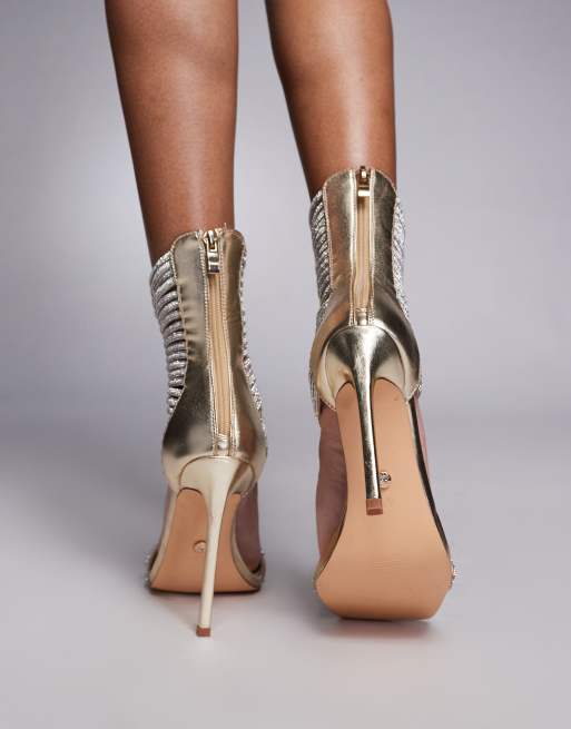 Azalea Wang - Cicely - Sandalen met 2 versierde bandjes en hak in goud, 3 van 4