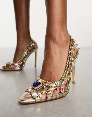 AZALEA WANG Azalea Wang Clematis embellished court shoe in gold