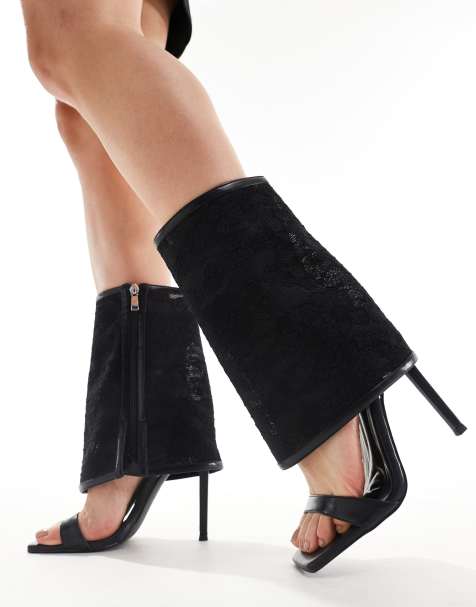 Azalea Wang Constantine foldover lace heeled sandals in black - view 1
