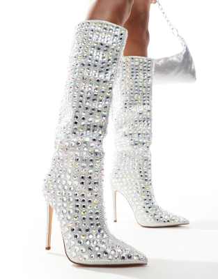 Azalea Wang Cormac embellished knee boots in silver