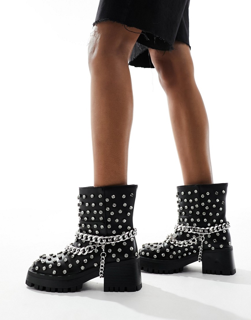 Azalea Wang Coven studded embellishment chunky ankle boot in black
