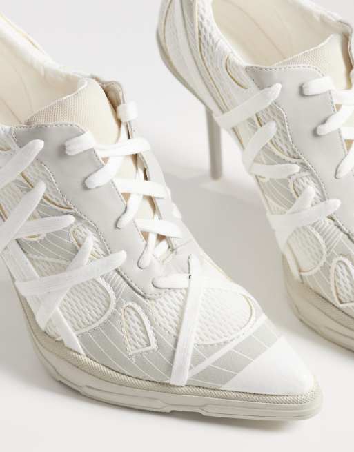 Azalea Wang Crosswalk platform sporty pointed heels with laces in gray, 3 of 4