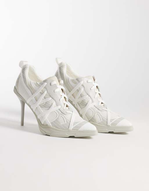 Azalea Wang Crosswalk platform sporty pointed heels with laces in light grey, 2 of 4