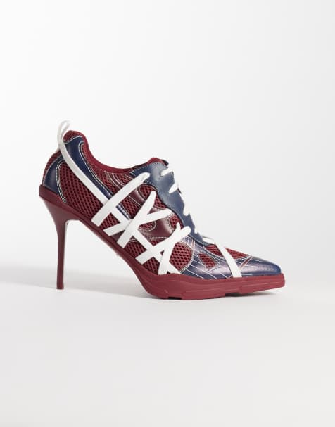 Azalea Wang Crosswalk zapatos de tacón con plataforma, punta afilada y cordones en rojo y blanco - view 1