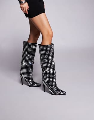Azalea Wang - Cutler - Kniehohe Stiefel in Schwarz mit Stilettoabsatz