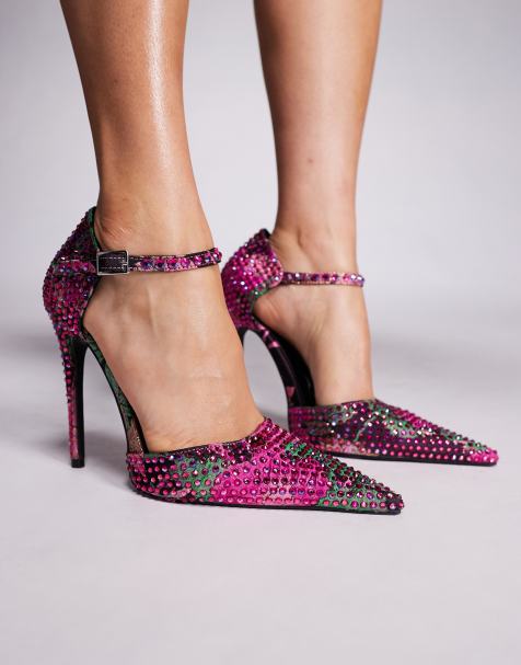 Azalea Wang – Daiyya – High Heels in Rosa mit Blumenmuster und Verzierung - view 1