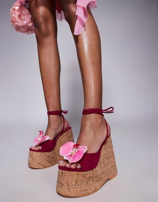 Azalea Wang - Daleyza - Sandalen met sleehak van kurk in fuchsia, 4 van 4