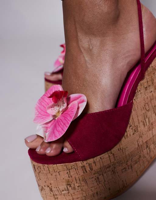 Azalea Wang – Daleyza – Sandaletten in Fuchsia mit Kork-Keilabsatz, 2 von 4