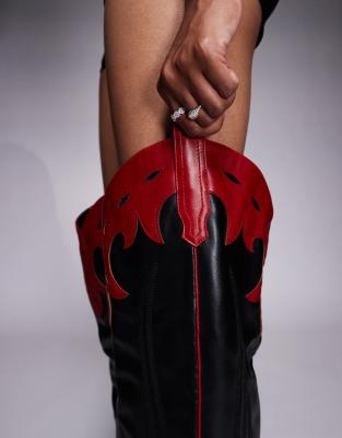 Azalea Wang Deimos Heeled Western Over The Knee Boots In Black