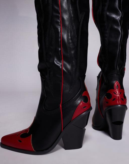Azalea Wang Deimos heeled western over the knee boots in black