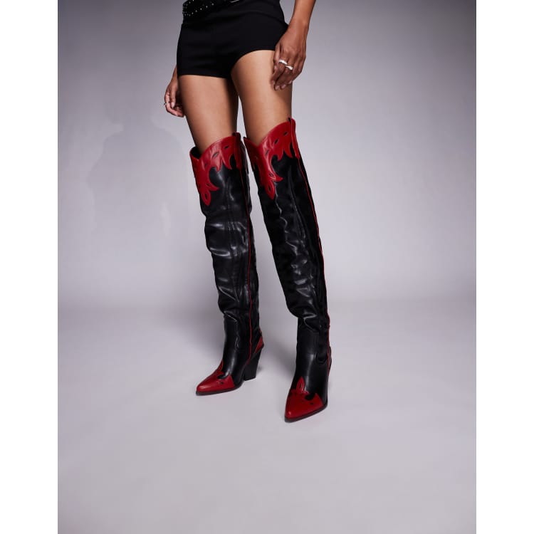 Azalea Wang Deimos Stivali cuissard stile western neri con