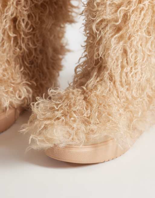Azalea Wang Denton furry knee boots in beige, 3 of 4