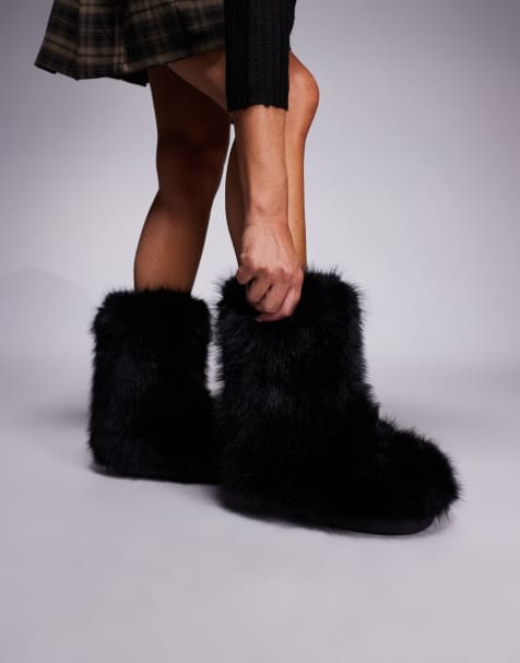 Azalea Wang Dipa faux furry ankle boots in black - view 1