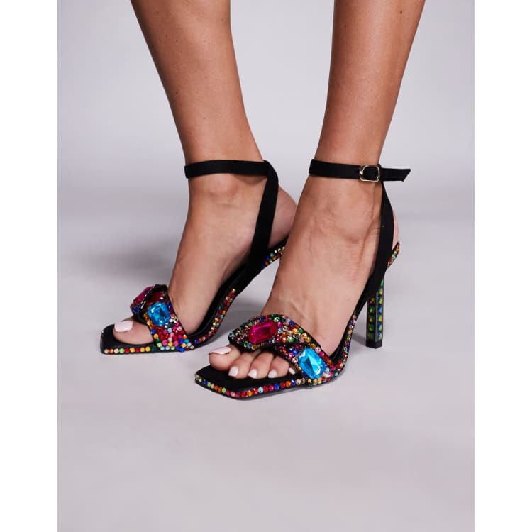 Azalea Wang Discoball jeweled heeled sandals in black | ASOS