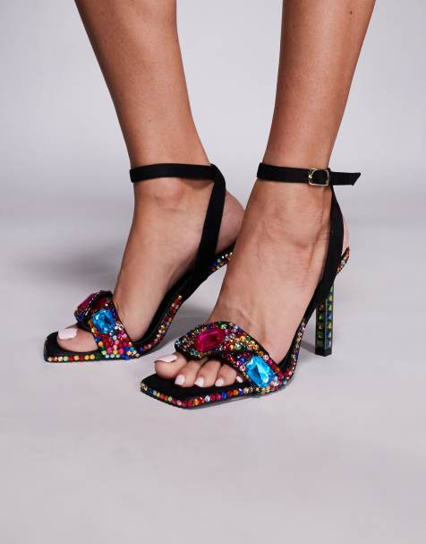 Azalea Wang Discoball jewelled heeled sandals in black - view 1