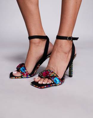 [AZALEA WANG] Azalea Wang Discoball jewelled heeled sandals in black 37 BLACK