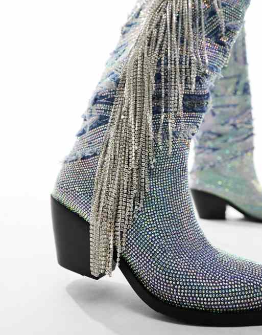 Azalea Wang Domingo western fringe embellished knee boots in