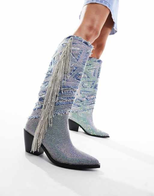 Azalea Wang Domingo western fringe embellished knee boots in