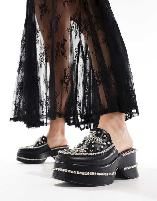 Azalea Wang - Drive Fast - Scarpe con tacco e plateau nere con decorazioni, 3 di 4