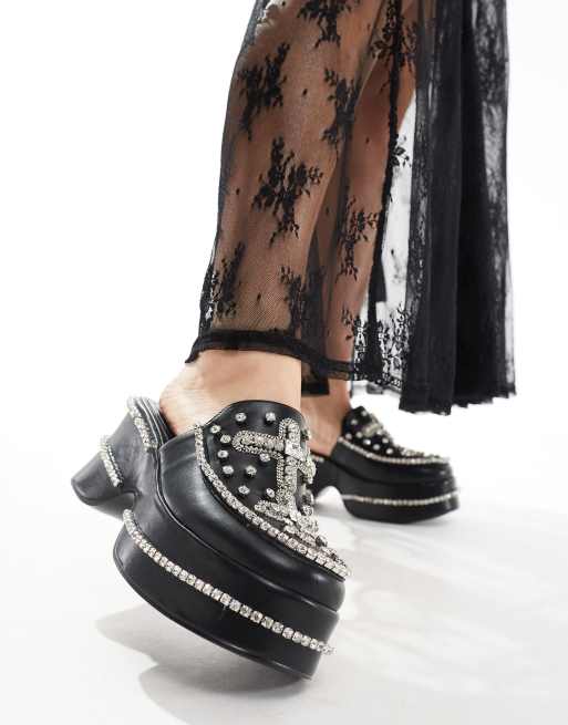 Azalea Wang - Drive Fast - Scarpe con tacco e plateau nere con decorazioni, 4 di 4