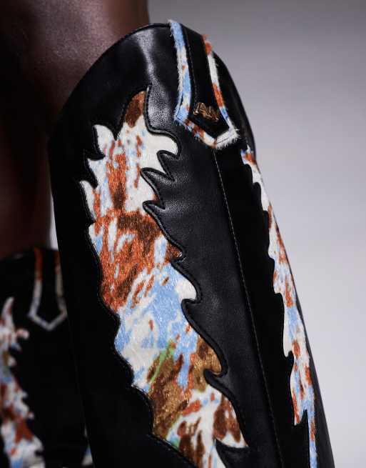 Azalea Wang - Dumas - Stivali al ginocchio stile western neri con stampa pezzata, 2 di 4