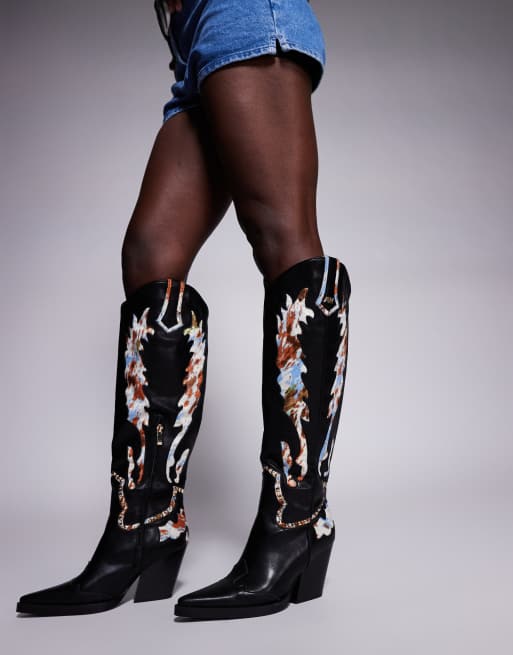 Azalea Wang Dumas Stivali al ginocchio stile western neri con