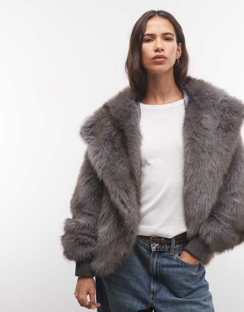 Azalea Wang Dusk faux fur coat in grey - view 1