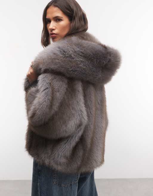 Azalea Wang Dusk faux fur coat in grey, 4 of 4