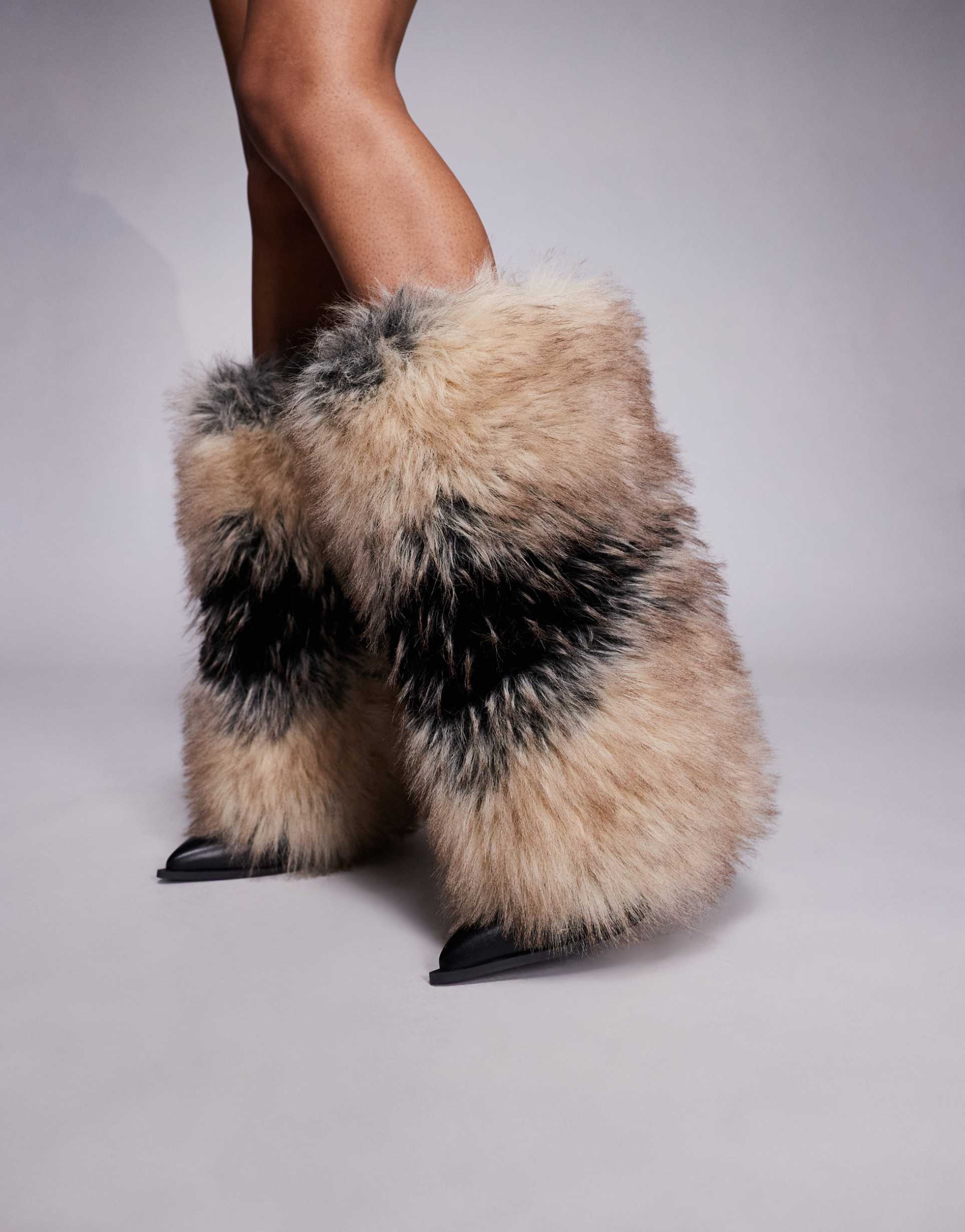 ASOS Azalea Wang Ekko faux fur heeled knee boots