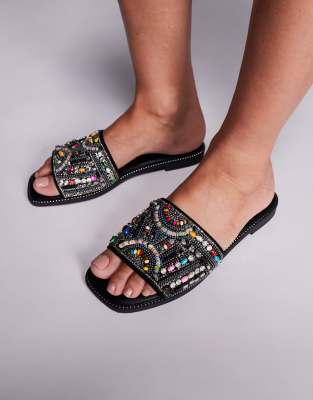 Azalea Wang embellished flat sandals in black - view 1