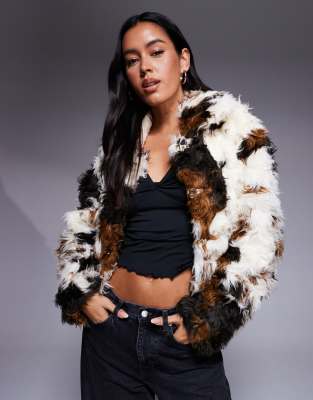 Azalea Wang - Enora - Manteau court en fausse fourrure - Multicolore-Blanc