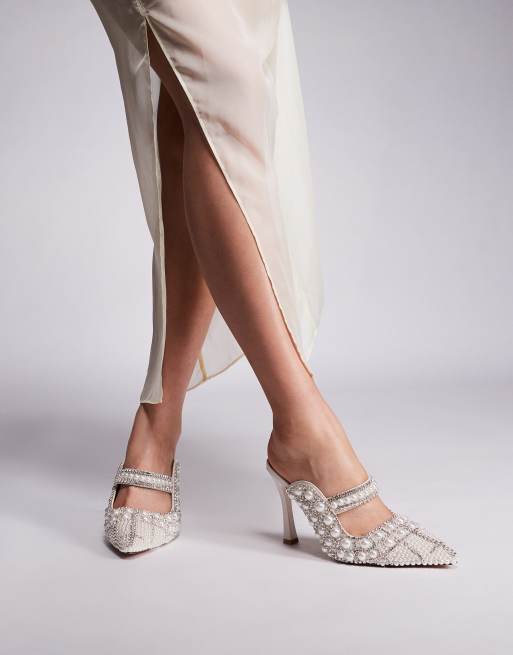 Azalea Wang Enya embellished heeled mules in silver