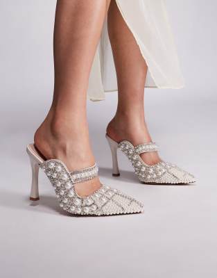 Azalea Wang - Enya - Verzierte Mules mit Absatz in Silber