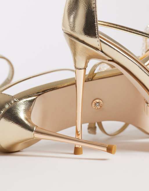 Azalea Wang Evanthe heeled sandals with flower detail in gold, 3 of 4