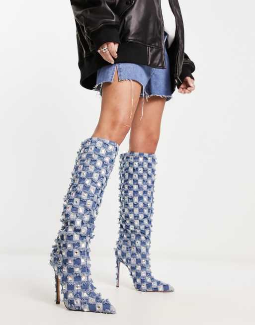 Azalea Wang - Eve - Bottes ornementées en jean à talon aiguille
