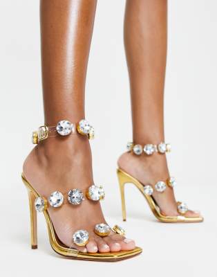 Azalea Wang Everly Embellished Strap Sandals In Gold