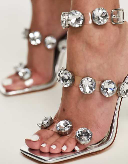 Azalea Wang - Everly - Sandalen met siersteentjes en hak in zilver, 3 van 4
